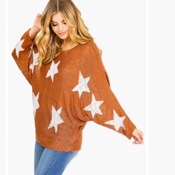 Kori Sweaters - KORI brown star print oversized knit sweater